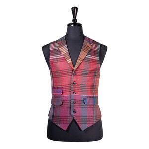 Mens Vest 40R Wool Plaid Multicolor Waistcoat Formal Wedding Prom Groom Party